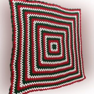Gorgeous Vintage Granny Square Crocheted Christmas Throw Blanket 53” by 53”